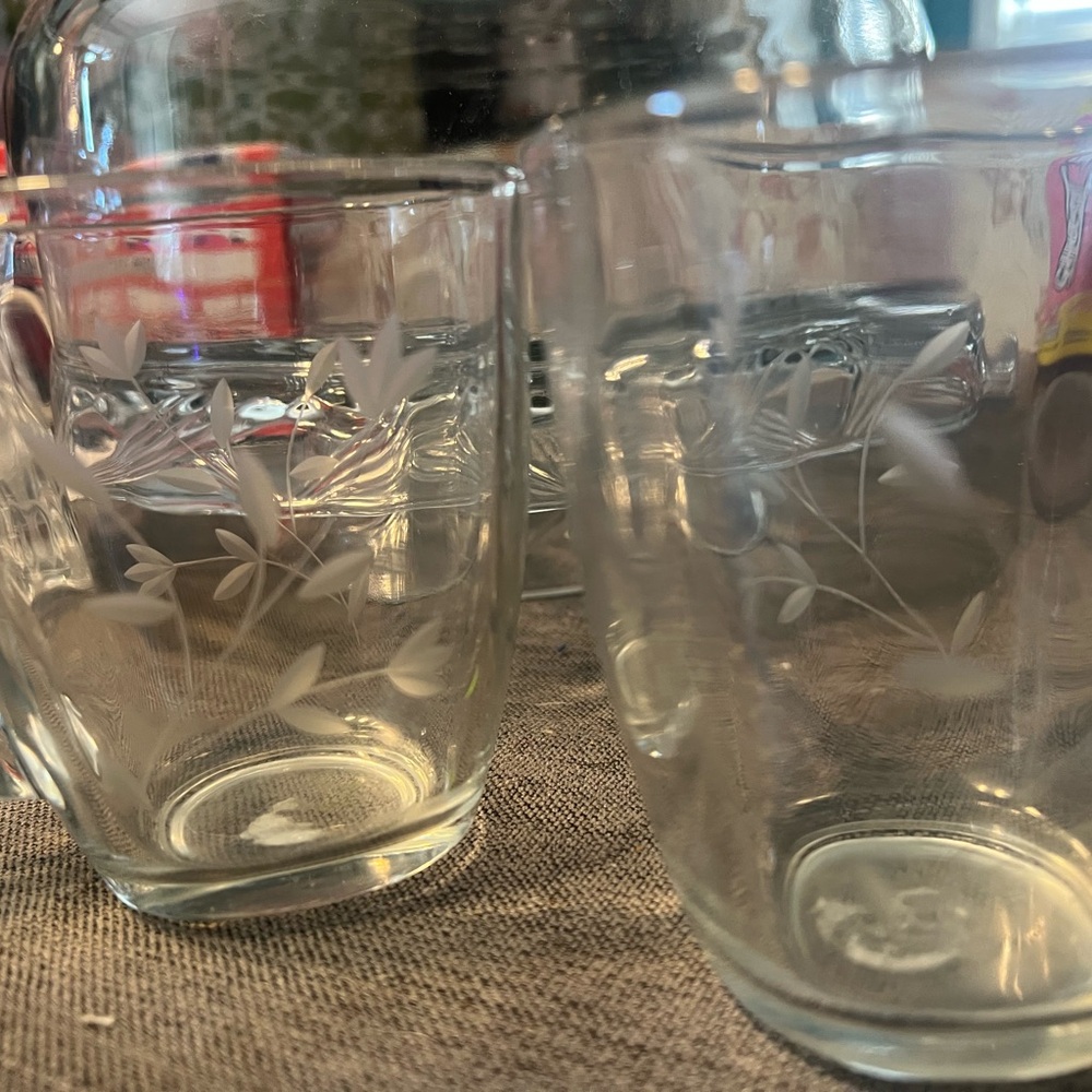 2 Princess House Heritage Etched Glass Mugs | Dinning